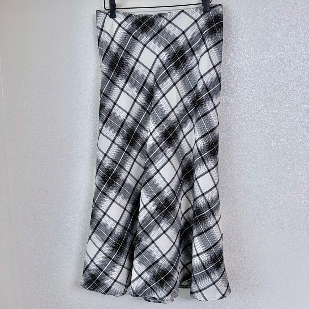 East 5th Plaid Bias Cut Lined Midi Skirt Black/White- Women’s Size 10 - Picture 3 of 11